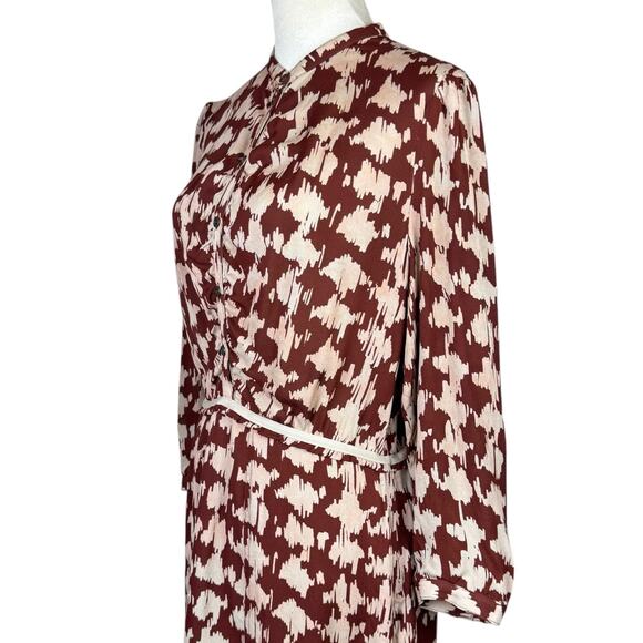 Burberry Brit 12 100% Silk Brown Tan Houndstooth 3/4 Sleeve Button Mini Dress - Picture 6 of 13